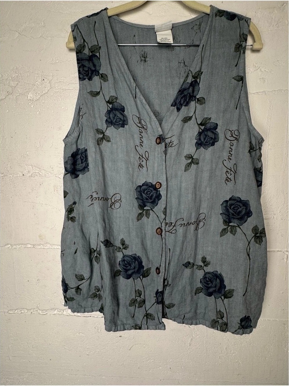 Hot Cotton Light Blue Sleeveless Button-Front Floral Top